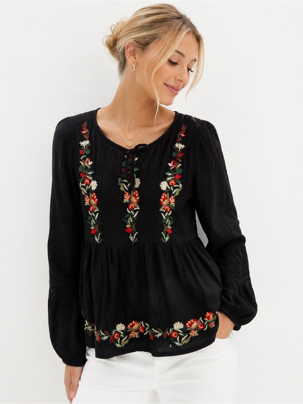 American Eagle Embroidered Boho Peasant Blouse Size Small